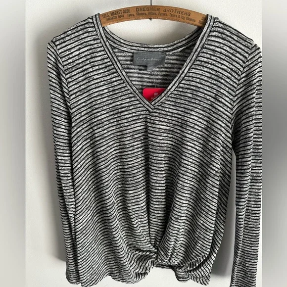 Sunday in Brooklyn Womens Twist Hem Top M Medium Black White Stripe Long… - Picture 1 of 7